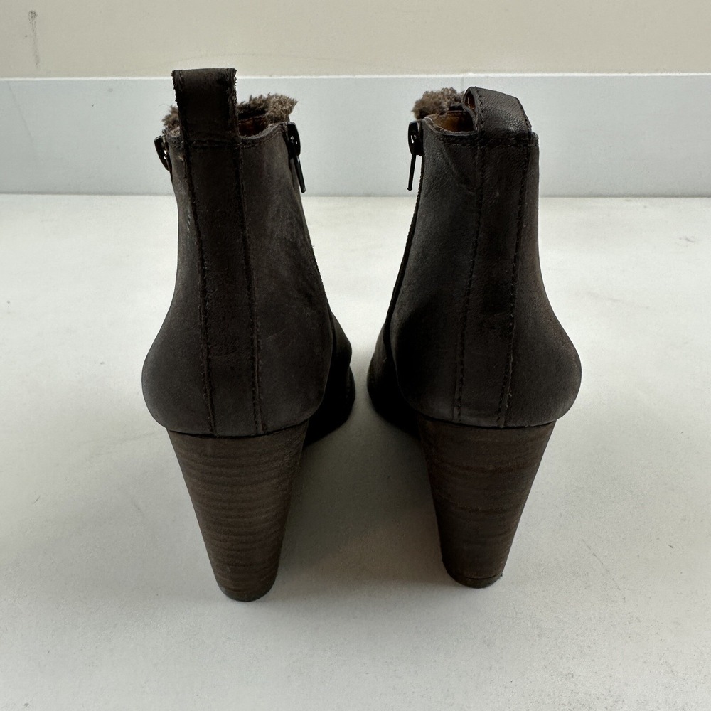 Lucky Brand Yorque Wedge Boots Size 9.5 Brown Leather Faux Fur Lined Side Zip - Picture 4 of 12